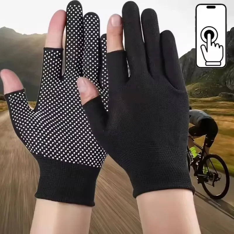 Touchscreen Nylon Gloves for Men Women Non-slip Breathable Half Finger Gloves for Summer Outdoor Riding Sport Fitness Sunscreen Quick Pick Grocers