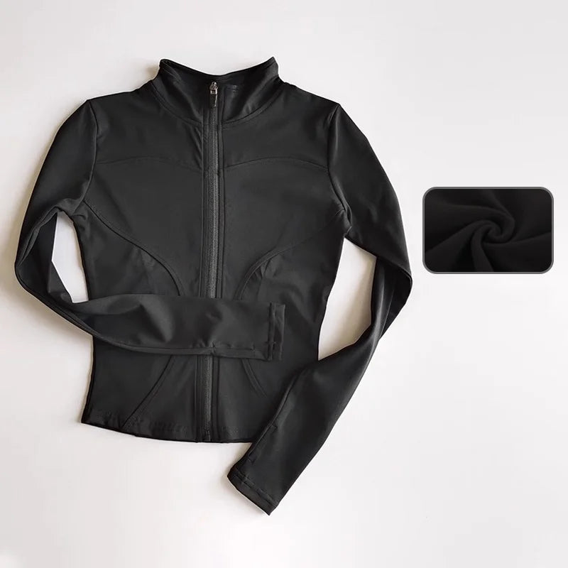 Outdoor Sports Long Sleeved Women Slim Yoga Clothes Quick Dry Zipper Cardigan Stand Up Collar Jacket Running Fitness Jacket Top Quick Pick Grocers