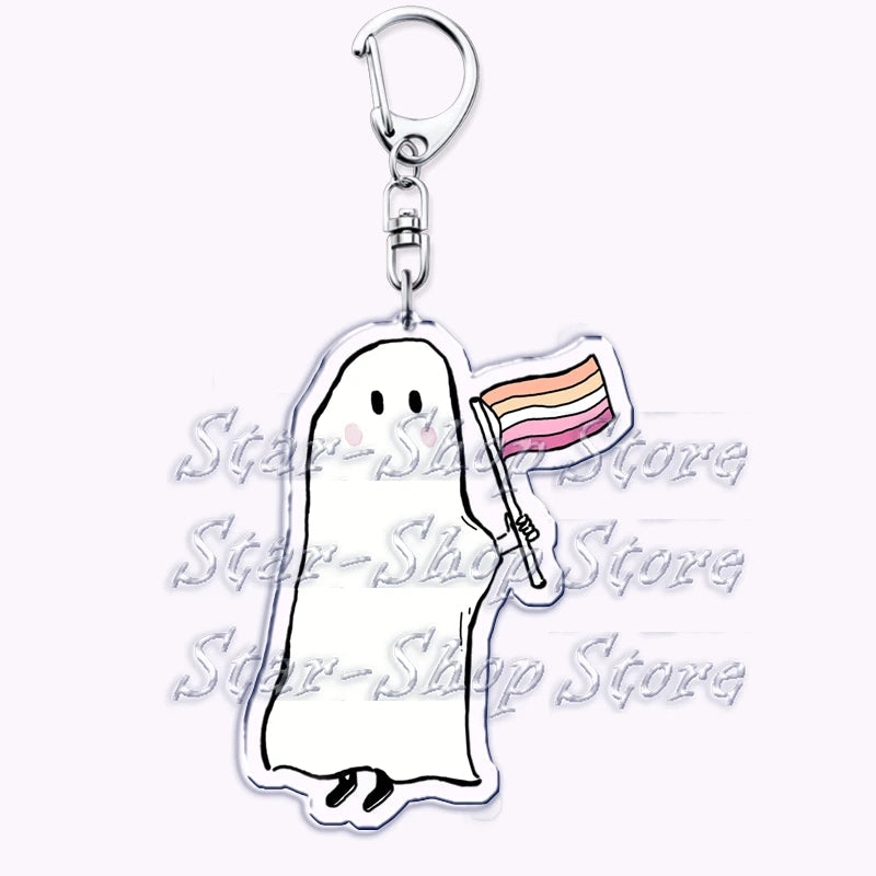 Cute Lgbt Halloween Keychain for Accessories Bag Gay Pride Lgbtq Spooky Ghost Lesbian Keyring Jewelry Rainbow Fans Friends Gifts Quick Pick Grocers