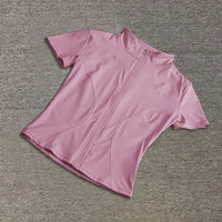 Summer High Quality Waist Slimming Training Tops Women's Quick-drying Tight Stand Collar Full Zipper Short Sleeves Yoga shirts Quick Pick Grocers