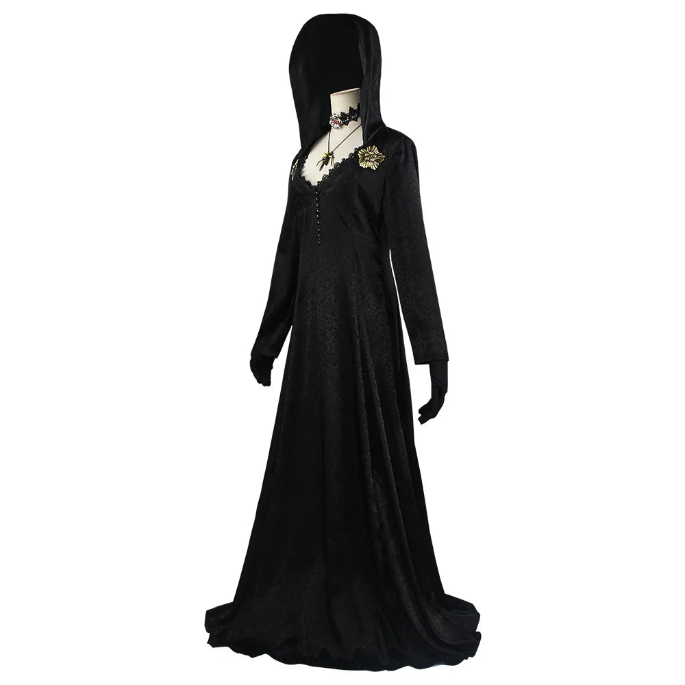 In Stock Moth Lady Evil Cosplay Fantasia Village Vampire Lady Dimitrescu Costume Women Black Dress Halloween Carnival Party Suit Quick Pick Grocers