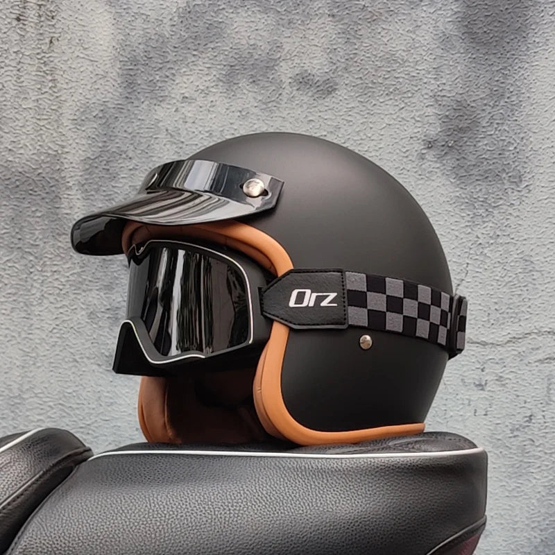Retro semi-open motorcycle helmet cross-country motorcycle accessories motorcycle helmet 3/4 retro helmet in winter Quick Pick Grocers