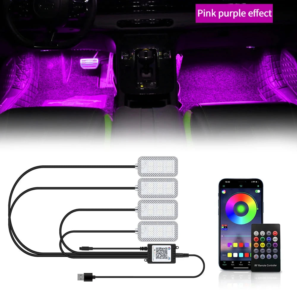 LED Car Interior Ambient Lights Foot Strip Lighting Kit Accessories Backlight Remote App Music Control Auto RGB Decorative Lamp Econic Blanks