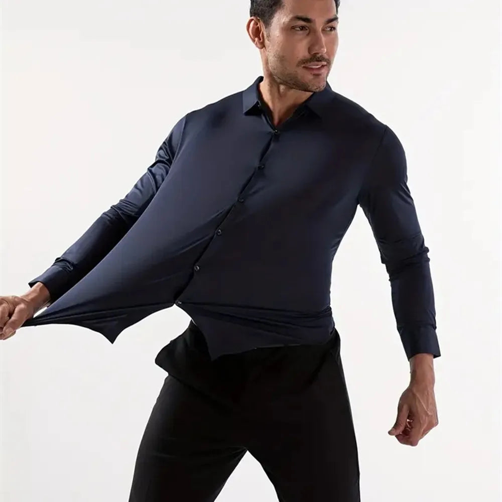 Premium Men's Ultra Stretch Dress Shirts Long Sleeve High Quality Business Formal Wrinkle-free Soft White Social Male Clothing Quick Pick Grocers