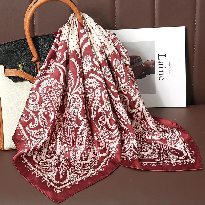 Luxury Print Satin Silk Square Scarf for Women Shawl Hijab Neckerchief Female Hair Ribbon Headband Fashion Wrap Bandana 2023 New Econic Blanks