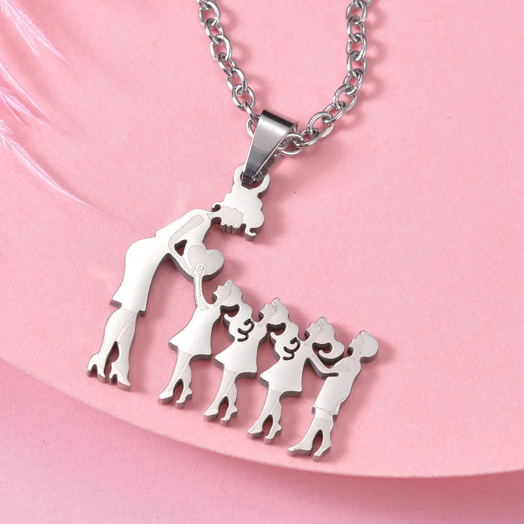 Girls Boy Children Stainless Steel Family Necklaces Mama Pendants Necklace Birthday Gifts For Women Jewelry Mother's Day Jewelry Quick Pick Grocers