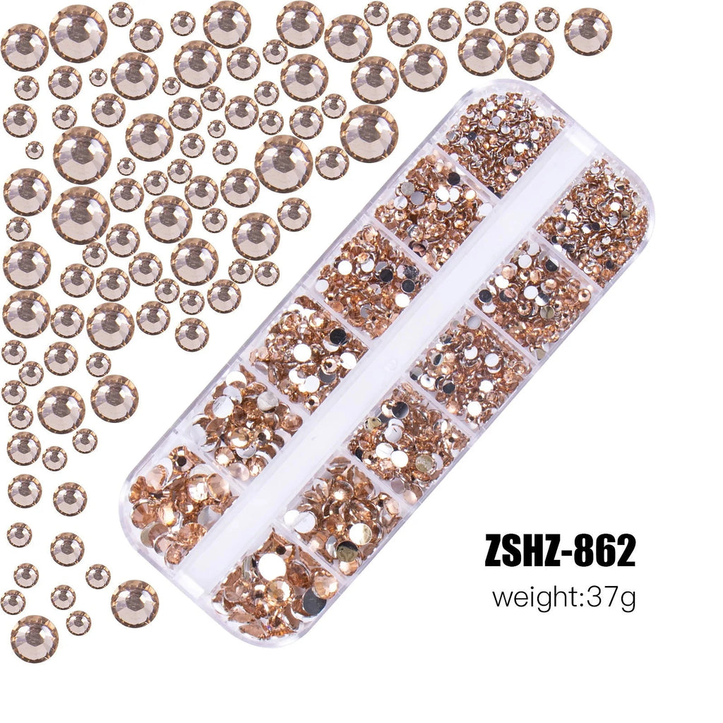 2400pcs+ Shiny Clear Crystal Gems Nail Rhinestones 1.5-4mm Mixed Round Glass Stone Flatback Nail Charms 12grids Nail Diamond DIY Econic Blanks