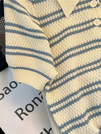 2025 Polo Neck New Womens Knitting T-Shirt Striped Short Sleeve Women T Shirt for Female Slim Tops Woman T Shirts Clothing S145 Quick Pick Grocers