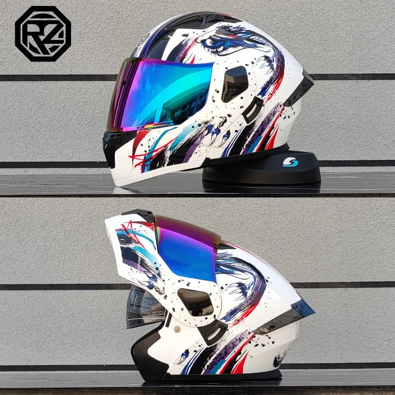 ORZ Personalised Motorcycle Full Face Helmet Men Women Fashion Dual Lens Helmets Motocross Racing Modular Flip Up Casco Moto Quick Pick Grocers