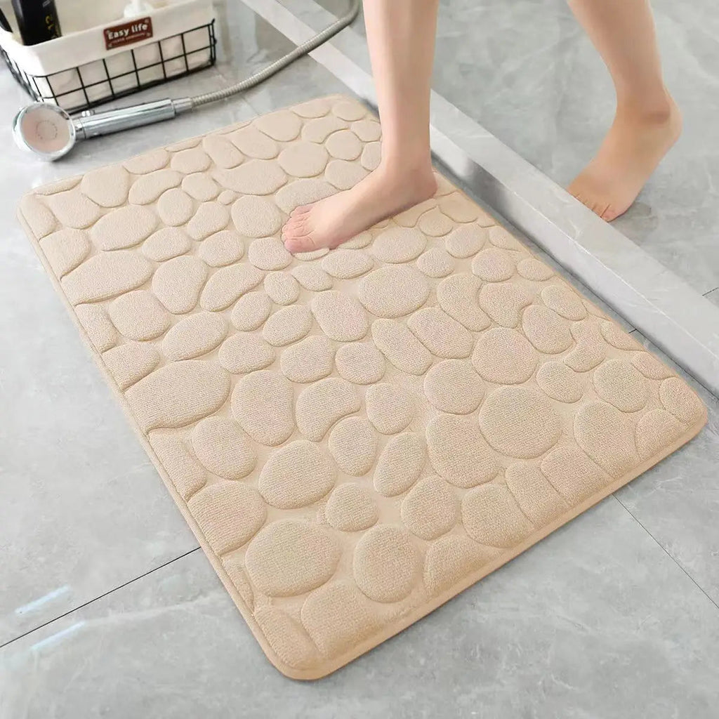 3D Non Slip Bathroom Mat Bath Mats Absorbent Doormat Carpet Cobblestone Embossed Door Floor Mats Machine Washable Quick Drying Econic Blanks