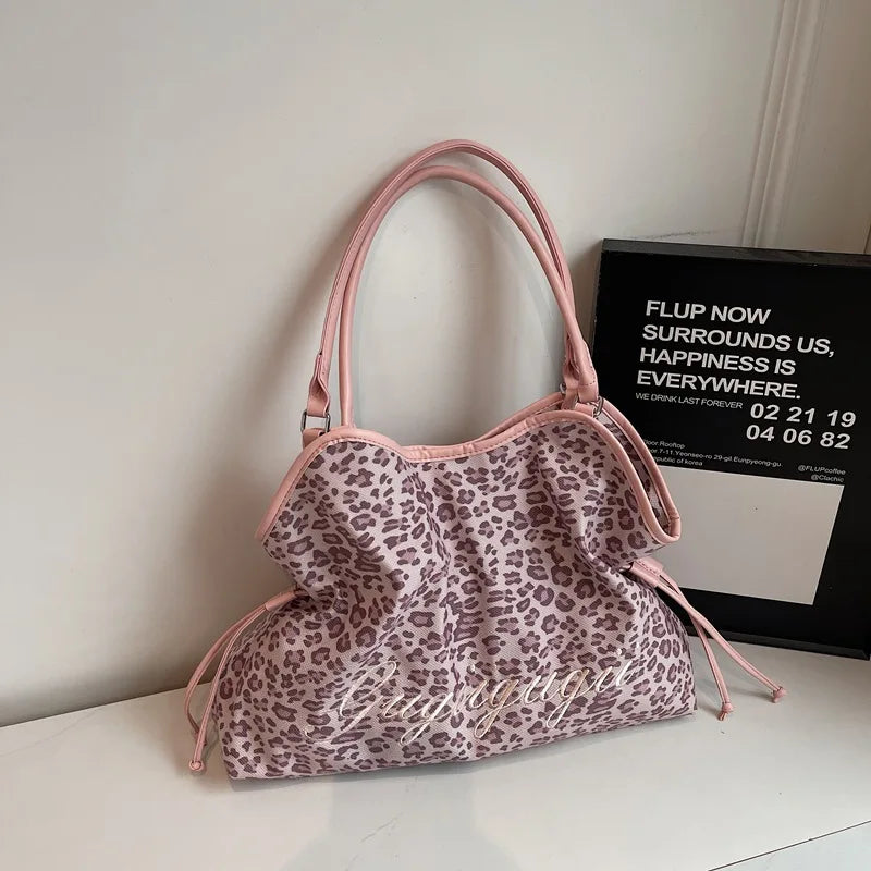 Brand Women's Shoulder Bag Y2k Fashion Sweet Polka Dot Handbag Korean Casual Versatile Leopard Print Brown Frosted Tote Bags Quick Pick Grocers