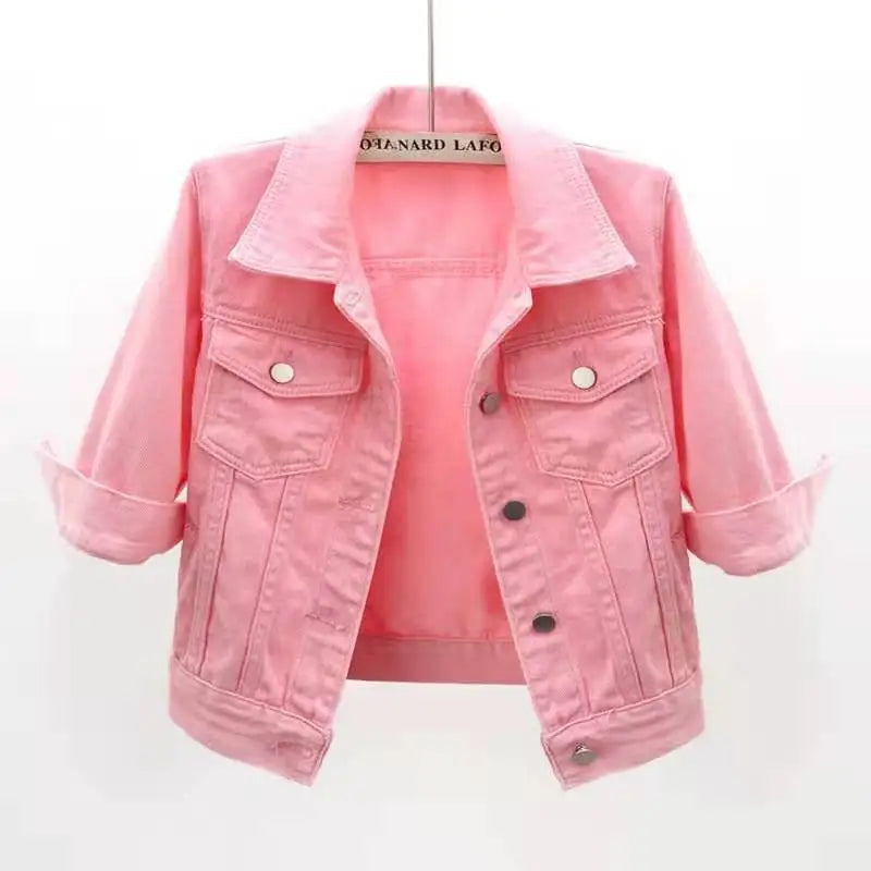 Women Denim Jacket Spring Autumn Short Coat Pink Jean Jackets Casual Tops Purple Yellow Purple Blue Loose Tops Lady Outerwear Quick Pick Grocers