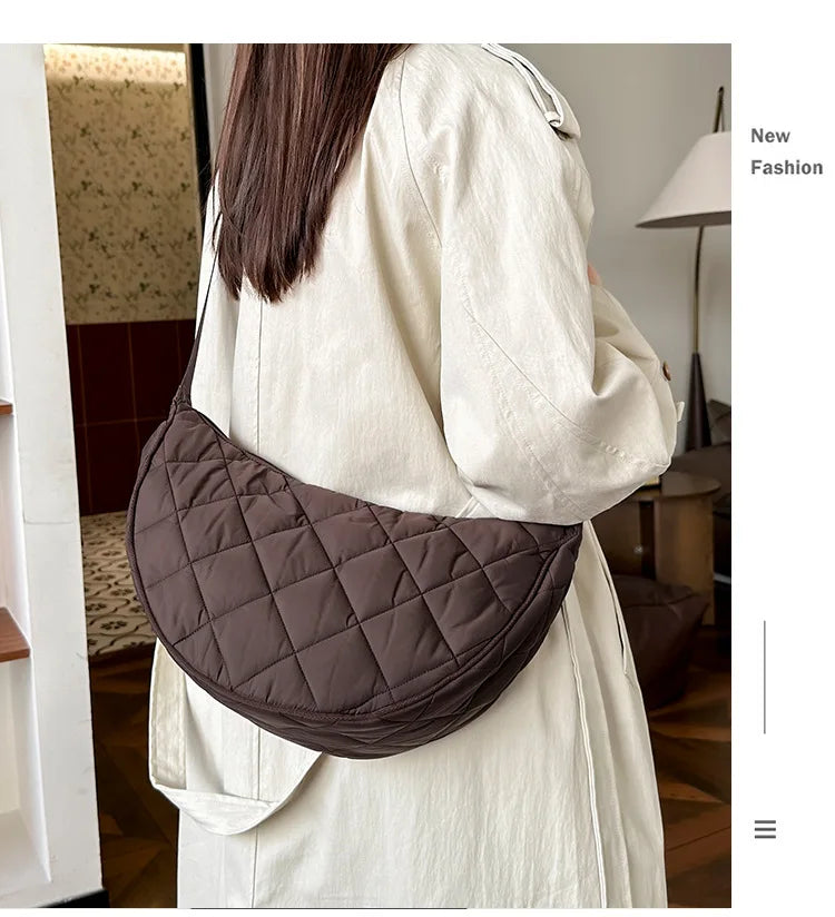 Waist Half Moon Belt Bag Solid Color Crossbody Bag Large Capacity Shoulder Bags Portable Nylon Plaid Travel Bags for Commuting Quick Pick Grocers