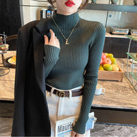 New Women's Elegant Solid Basic Knitted Tops Women Turtlneck Sweater Long Sleeve Casual Slim Pullover Fashion Simple Chic Tops Quick Pick Grocers