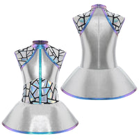 Girls Shiny Alien Outerspace Halloween Cosplay Costume Sleeveless Mock Zip Neck Tutu Dance Dress for Future World Party Quick Pick Grocers