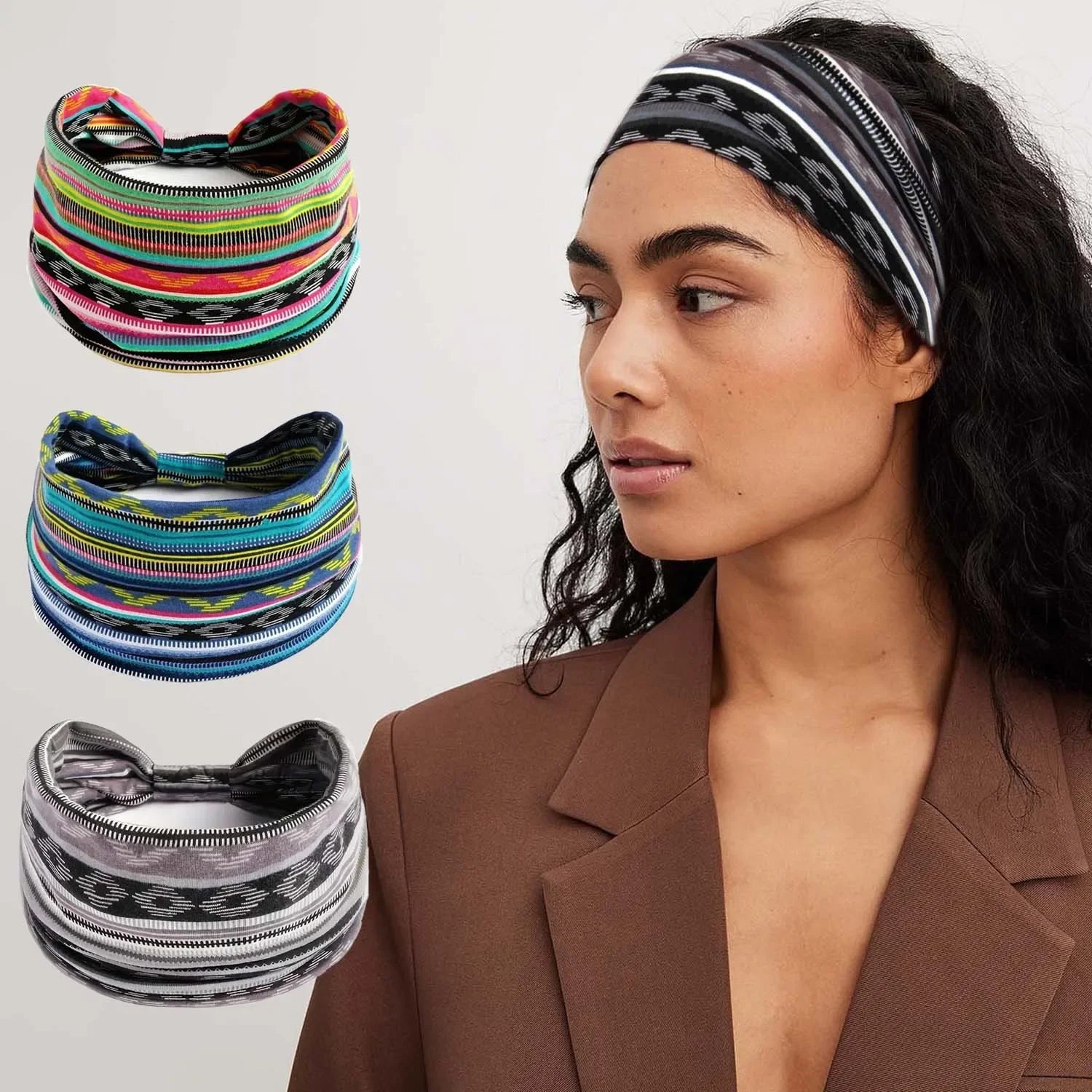 European American Women'S Bohemian Style Elastic Headscarf Fashionable Breathable Cotton Wide Brimmed Hair Accessories Quick Pick Grocers