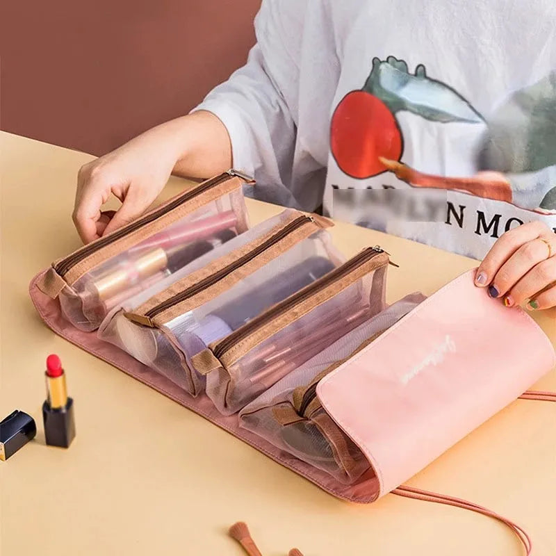 Detachable Cosmetic Bag Portable Large Capacity 4 in 1 Makeup Bags Portable Folding Travel Cosmetics Storage Toiletry Bag Quick Pick Grocers