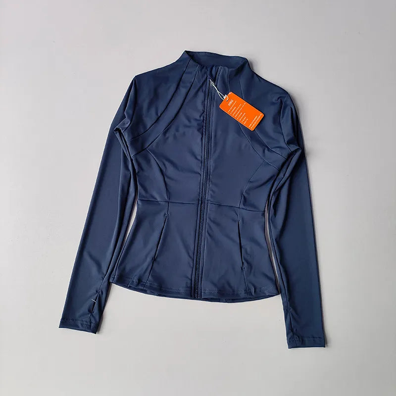 Outdoor Sports Long Sleeved Women Slim Yoga Clothes Quick Dry Zipper Cardigan Stand Up Collar Jacket Running Fitness Jacket Top Quick Pick Grocers
