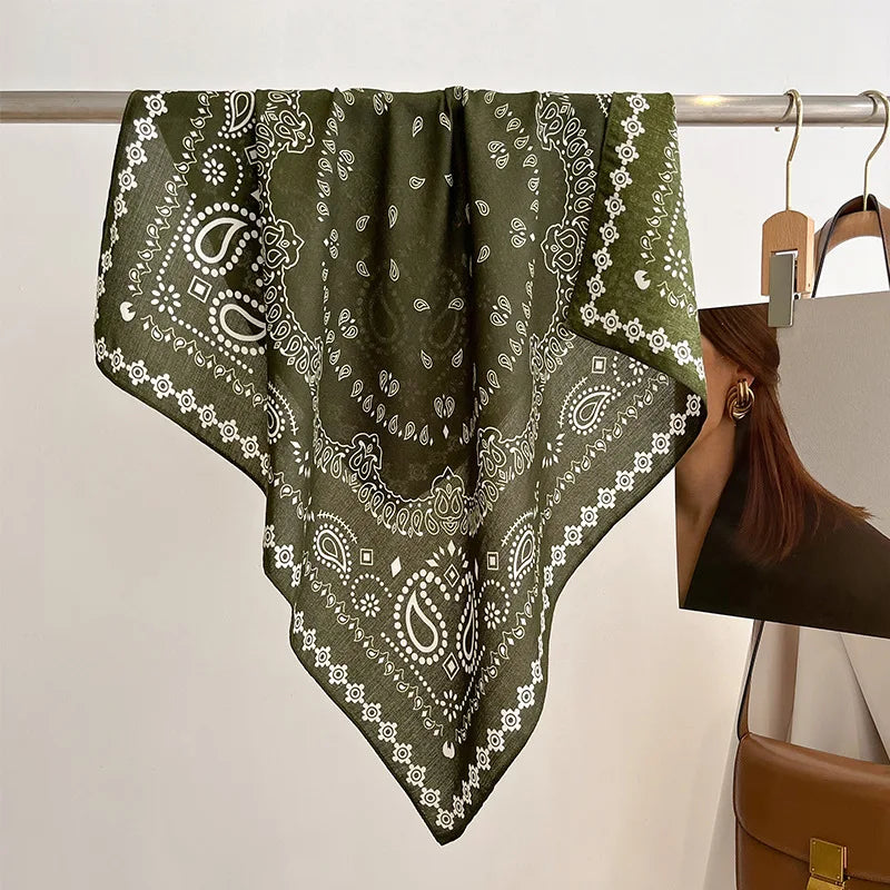 Spring/Summer 70cm Cashew Print Square Scarf Women’s Breathable Imitation Silk Bandanna Luxury Female Neckerchief Fashion Hijab Quick Pick Grocers