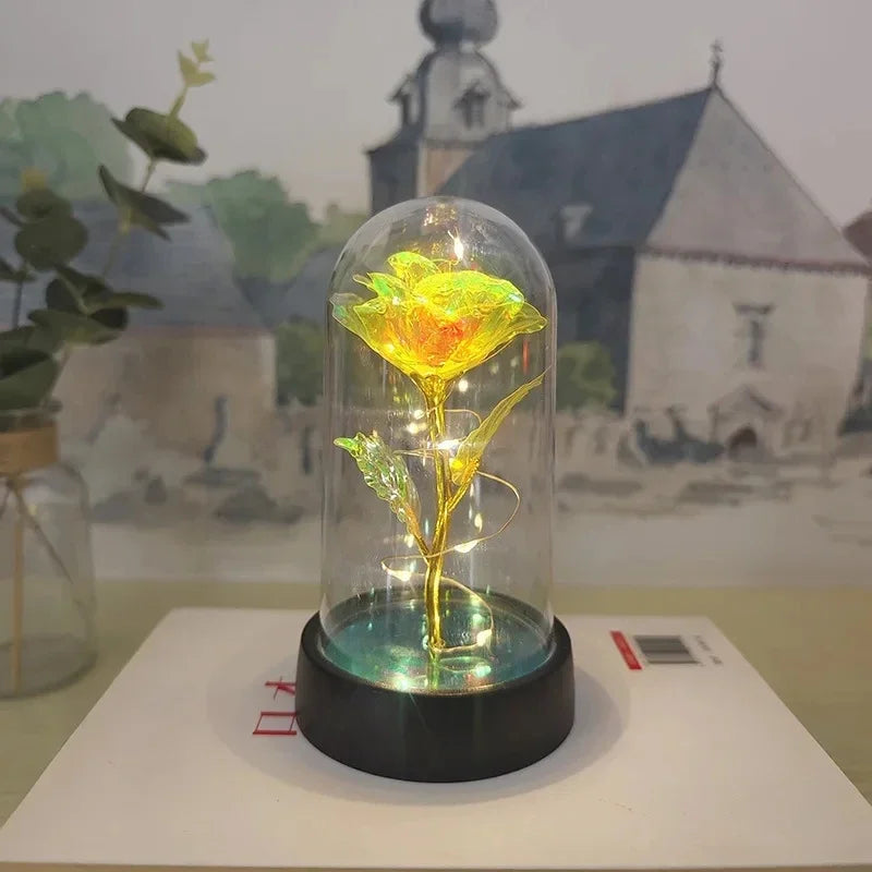 Artificial Rose Flowers Valentines Day Gift for Girlfriend Eternal Rose LED Light Foil Flower Wedding Decor Christmas Gifts Purest Peak Salt
