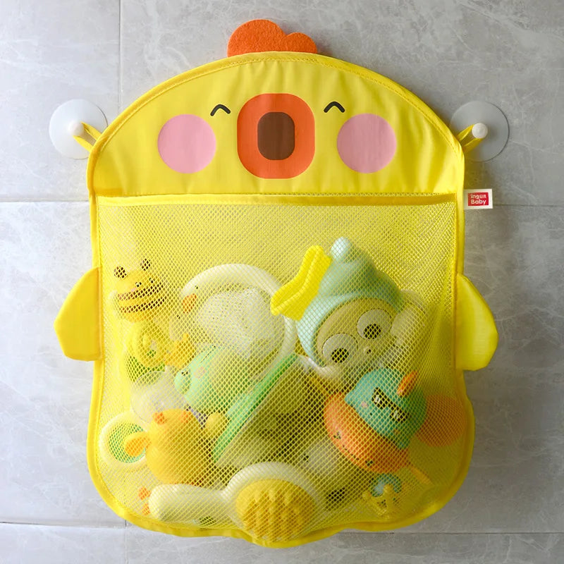 QWZ New Cartoon Duck Baby Bathroom Mesh Bag Sucker Design For Bath Toys Kids Animal Shapes Cloth Sand Toys Storage Net Bag Quick Pick Grocers