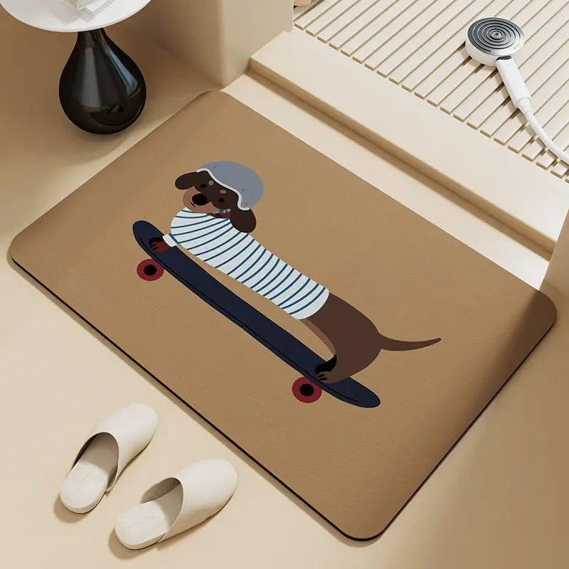Dachshund puppy absorbent floor mat diatom mud bathroom door foot pad non-slip toilet toilet door cute foot pad Quick Pick Grocers