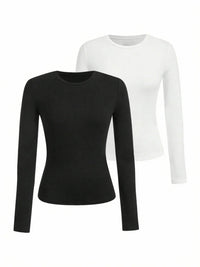 Women's solid-color long-sleeved T-shirt - Polyester knitted fabric, round neck, regular fit, fall-winter style Quick Pick Grocers
