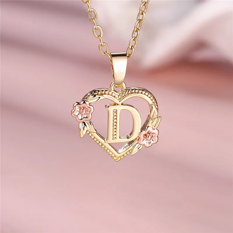 Female A-Z Letter Flower Pendant Necklace Yellow Gold Color Wedding Jewelry Gift For Women Quick Pick Grocers