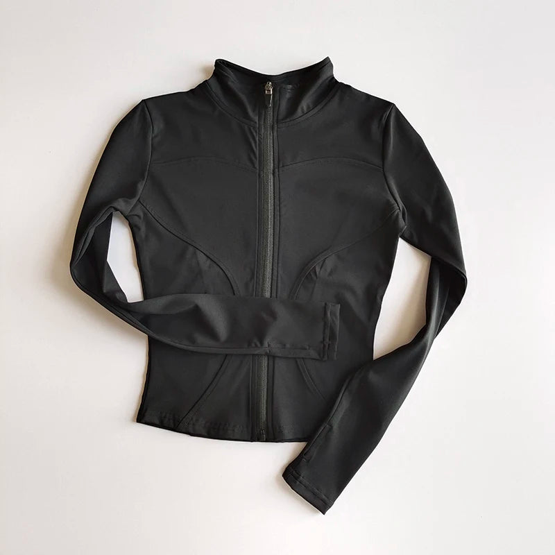 Outdoor Sports Long Sleeved Women Slim Yoga Clothes Quick Dry Zipper Cardigan Stand Up Collar Jacket Running Fitness Jacket Top Quick Pick Grocers