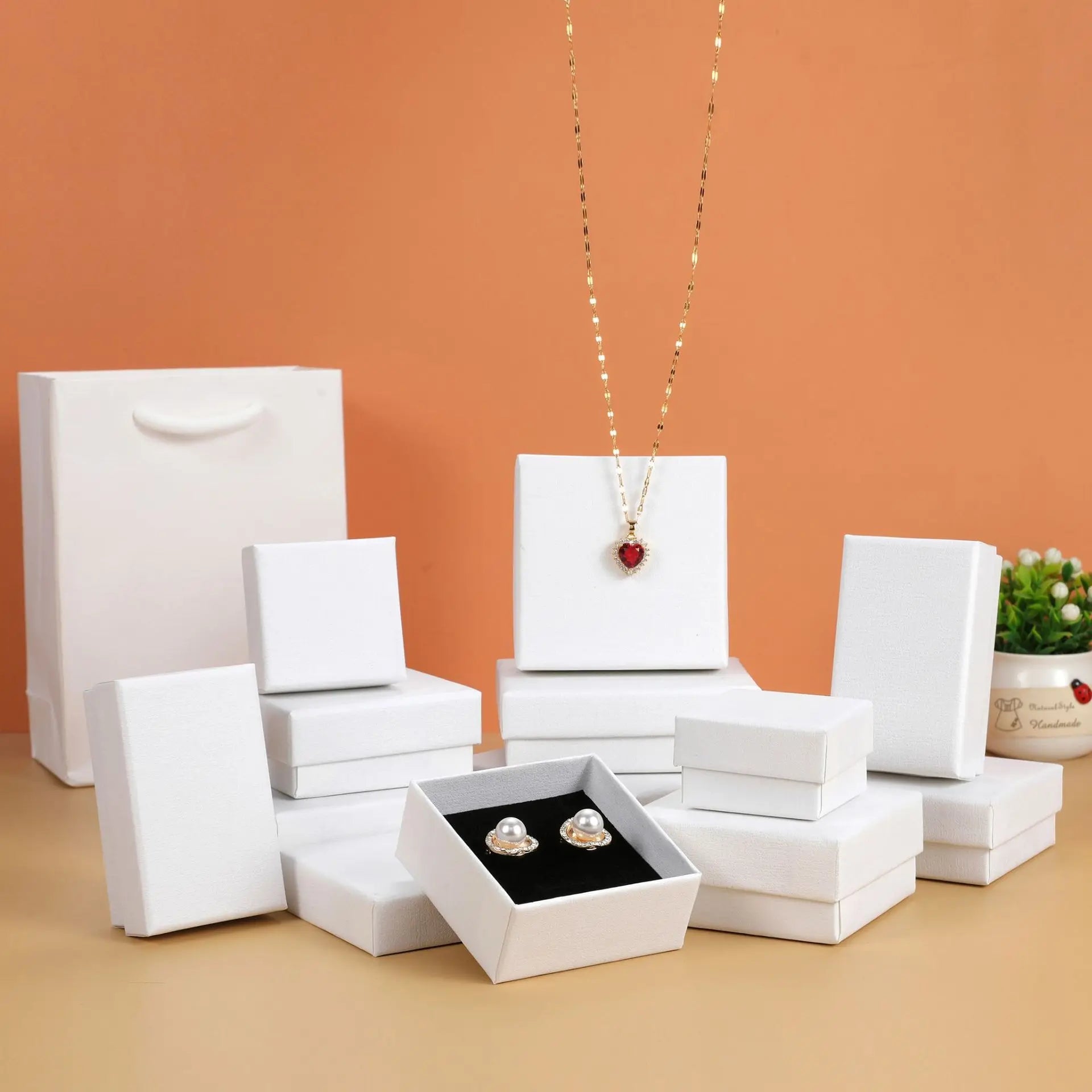 12pack White Simple Luxury Box Dark Green Paper Jewellry  Rings Earrings Bracelet Necklace Display Case Jewelry Organizer Boxes Purest Peak