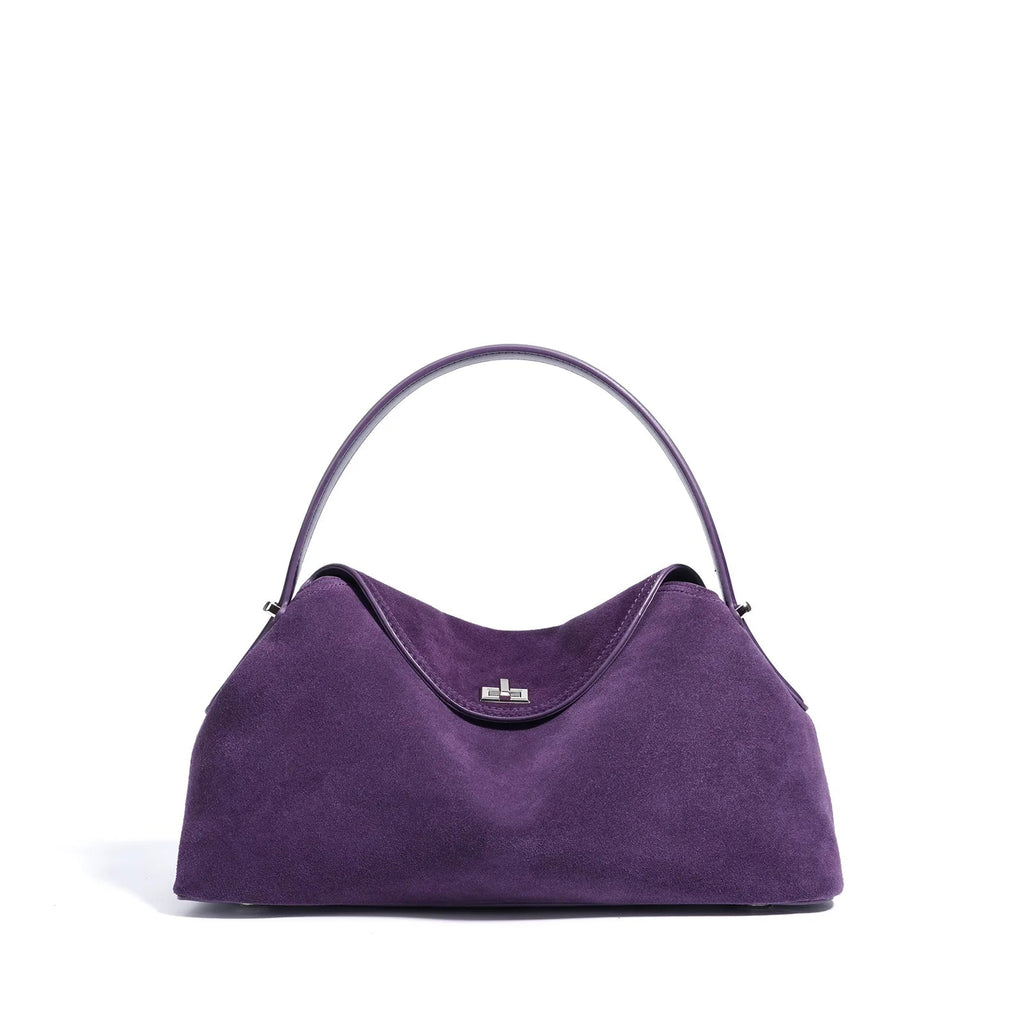 2026 Autumn Winter All-match Bowling Tote All-match Matte Suede Cowhide Leather Women Shoulder Bag Coffee Purple Noble Handbag Quick Pick Grocers