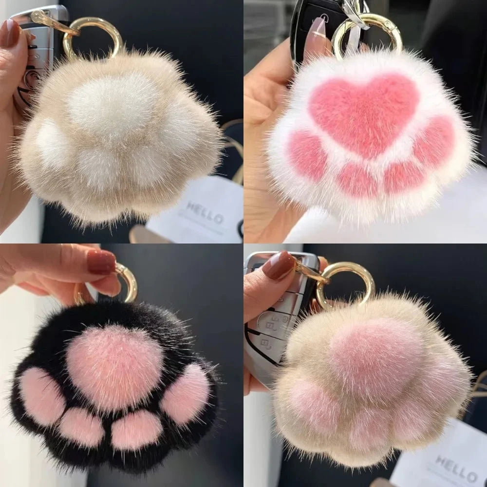 Cat Paw Pendant Keychain Couple Keychain Fluffy Faux Fur Keychain Charm Cute Soft Plush Toy Key Ring Backpack Car Key Pendant Econic Blanks