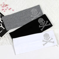 SKull Design Retro Street Punk Style Rhinestone Hair Strap Hot Girls Elastic Wide Edge Hairband Sports Anti Sweating Headband Quick Pick Grocers