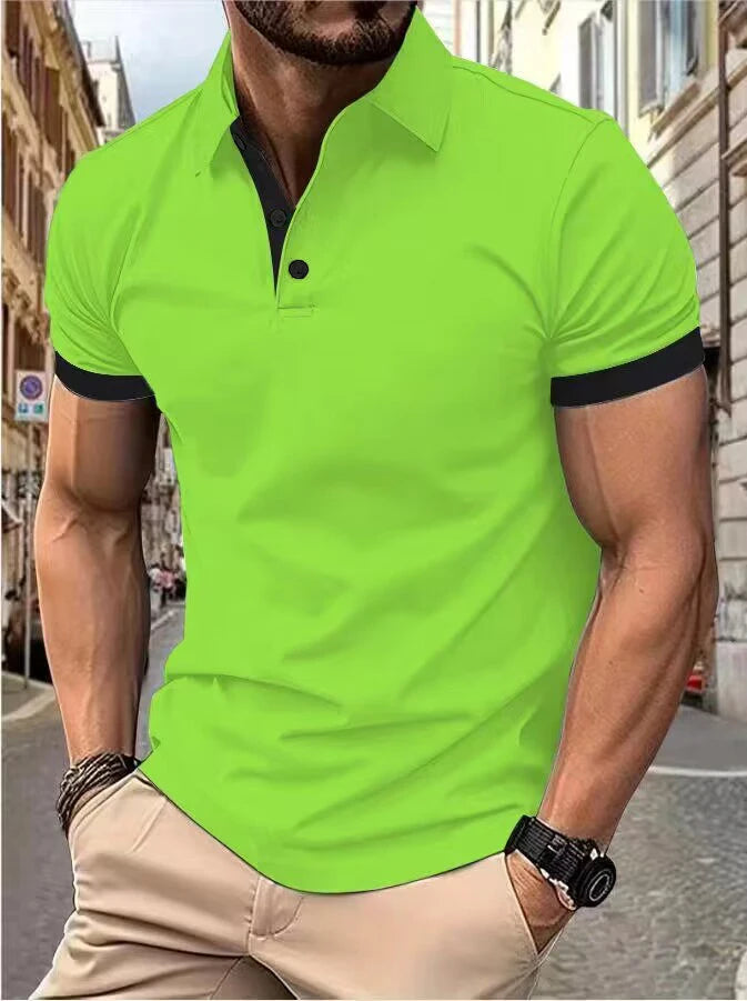 Men's short sleeve color matching fashion with men's lapel short sleeve Quick Pick Grocers