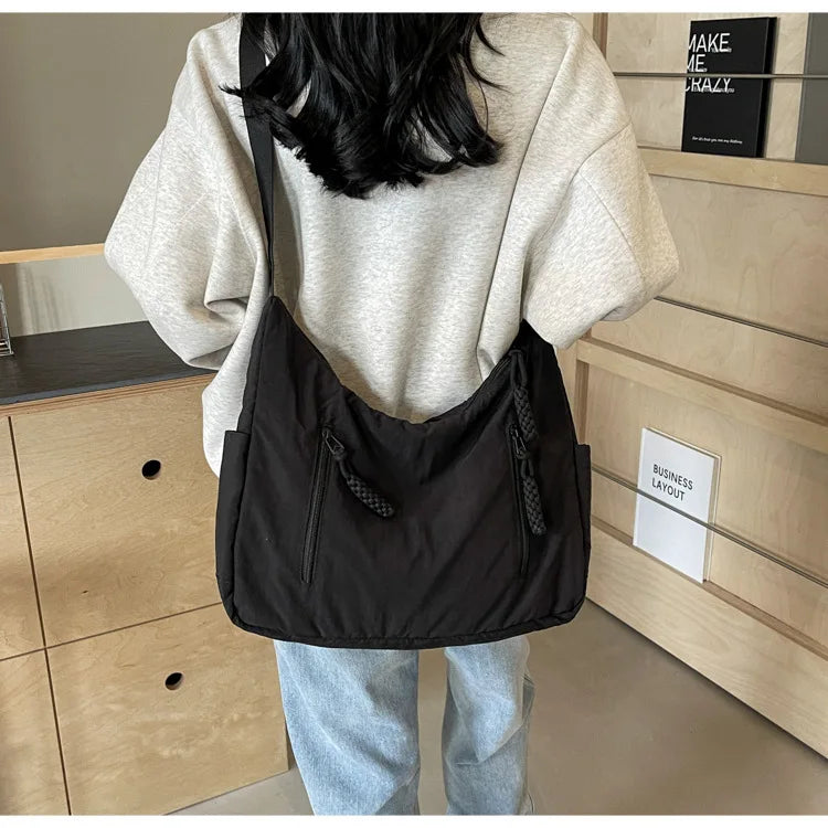Trendy Women's Soft Cloth Shoulder Bag Solid Color Student 2026 Spring Y2k Casual Style Big Handbags Crossbody Bags for Women Quick Pick Grocers