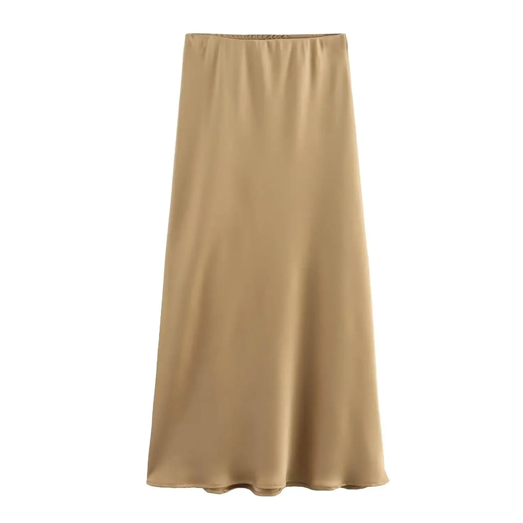 Willshela 2024 Black Satin Skirt Woman High Waist Elegant Long Skirts For Women Fashion Summer Midi Skirt Office Women's Skirts Quick Pick Grocers
