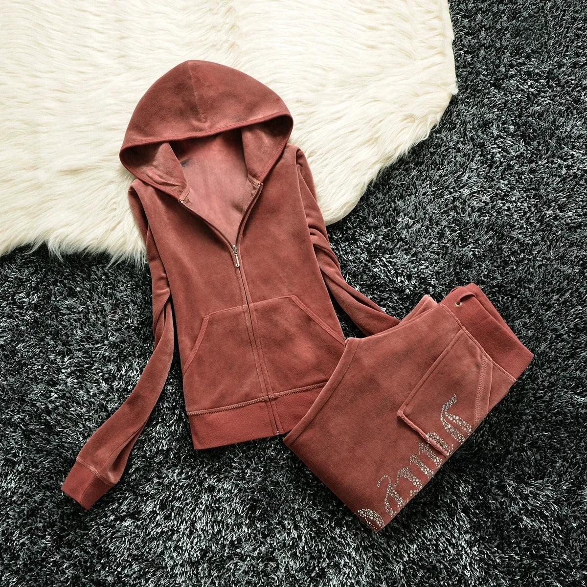 Winter Velvet Tracksuit for Women: Heavy Duty Fleece Lined Hoodie and Pants Set | Solid Color Warm Jogger Outfit Quick Pick Grocers