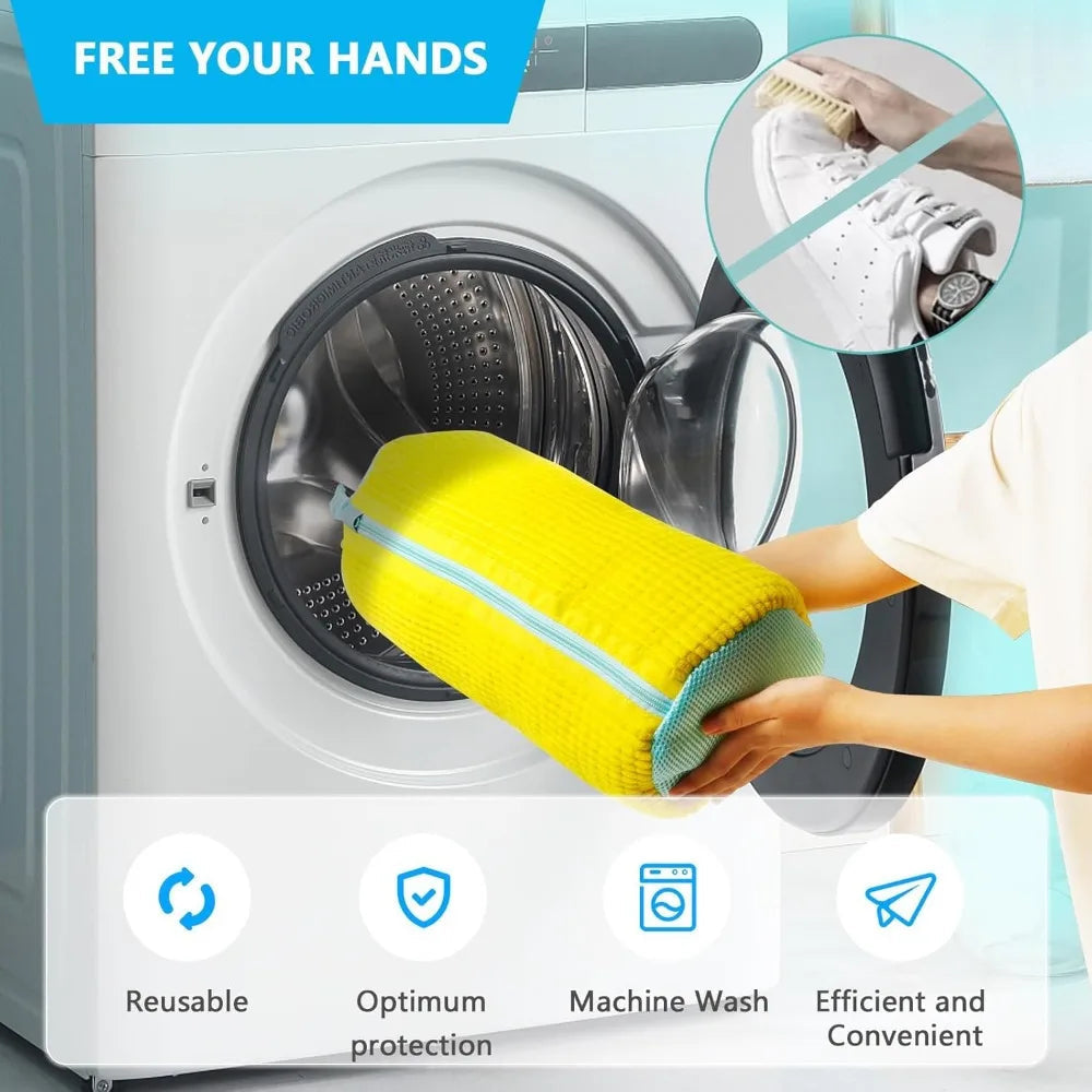 Durable Shoe Washing Machine Bag for All Shoe Types-Yellow with Blue Zipper,Ideal for Sneakers and Casual Shoes,Laundry Wash Bag Econic Blanks