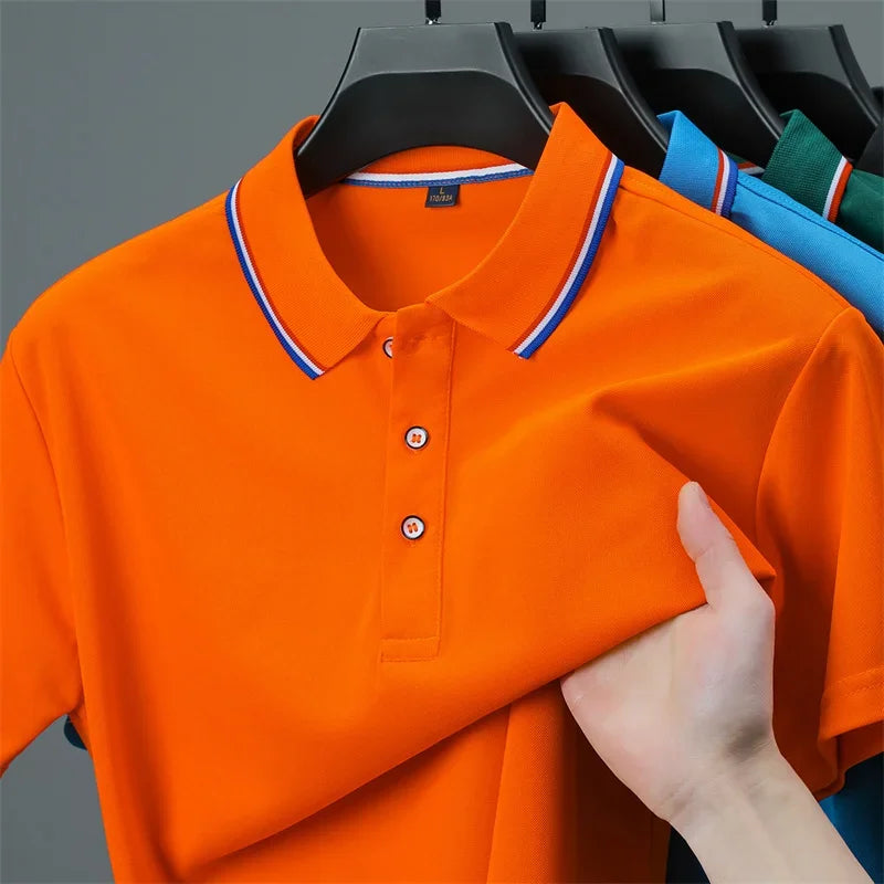 2025 New Men's Casual Solid Color Short Sleeved Polo Shirt Summer Fashionable and Comfortable Versatile Top Quick Pick Grocers