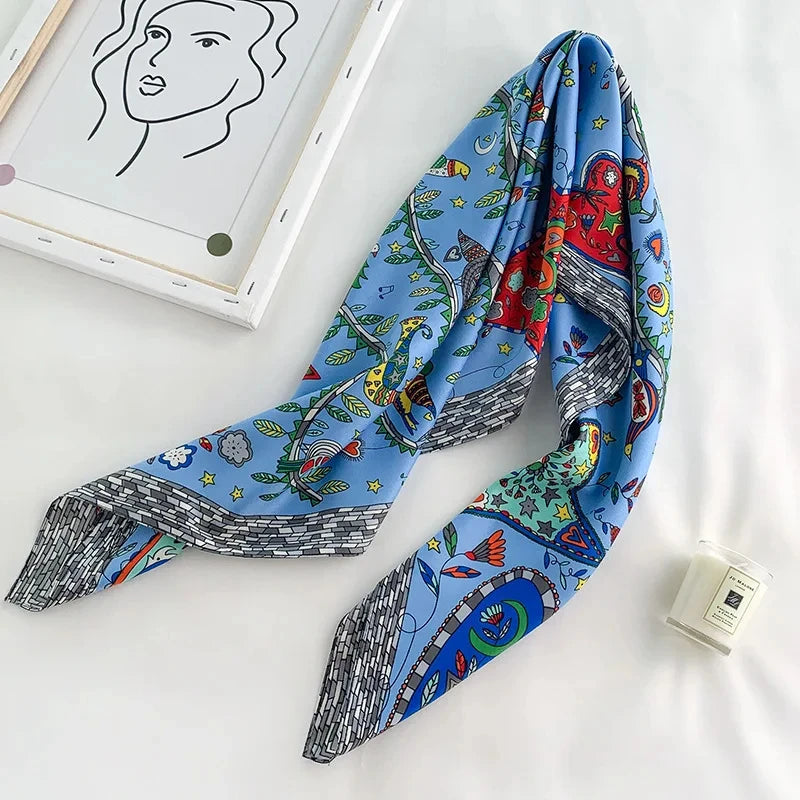 90*90Cm Square Scarf Twill Silk Feeling Women Head Shawls and Wraps Luxury Hair Tree Print Neck Scarves Hijab Bandana Pashmina Quick Pick Grocers