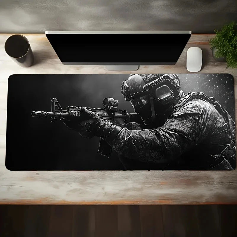 Large Mouse Pad Tactical Soldier Design Non-Slip XXL desk pad gaming accessories Stitched Edges for Home and game for fps gamer Econic Blanks