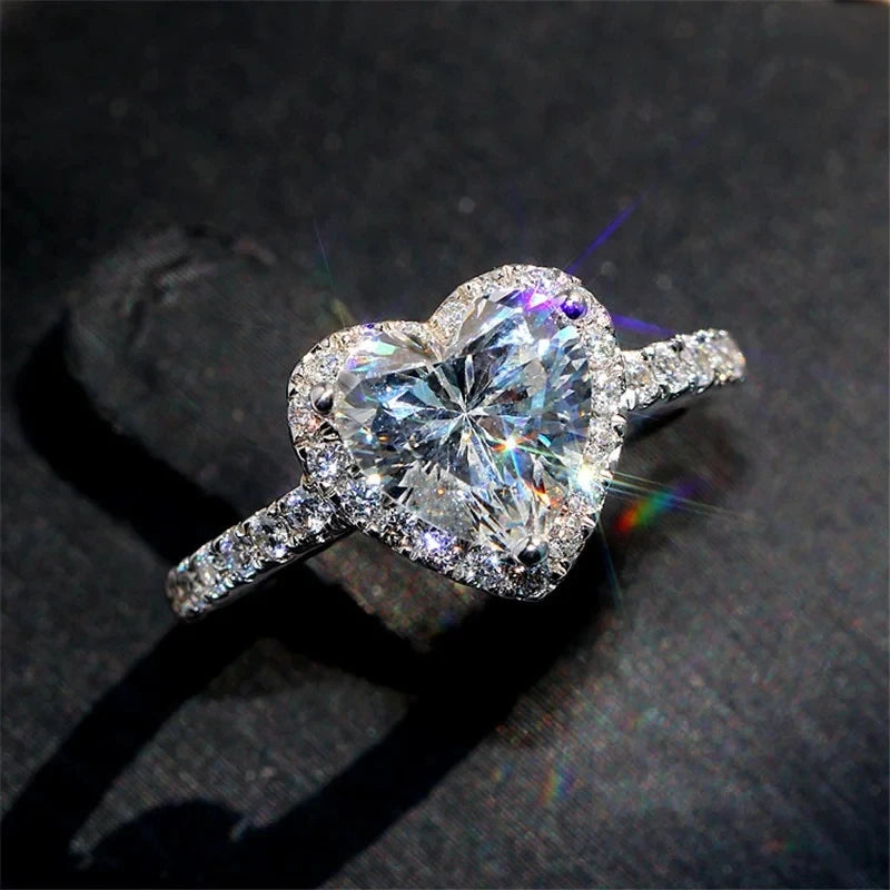Luxury Silver Color Heart Ring for Women Exquisite Fashion Metal Inlaid White Zircon Stones Wedding Ring Engagement Jewelry Quick Pick Grocers