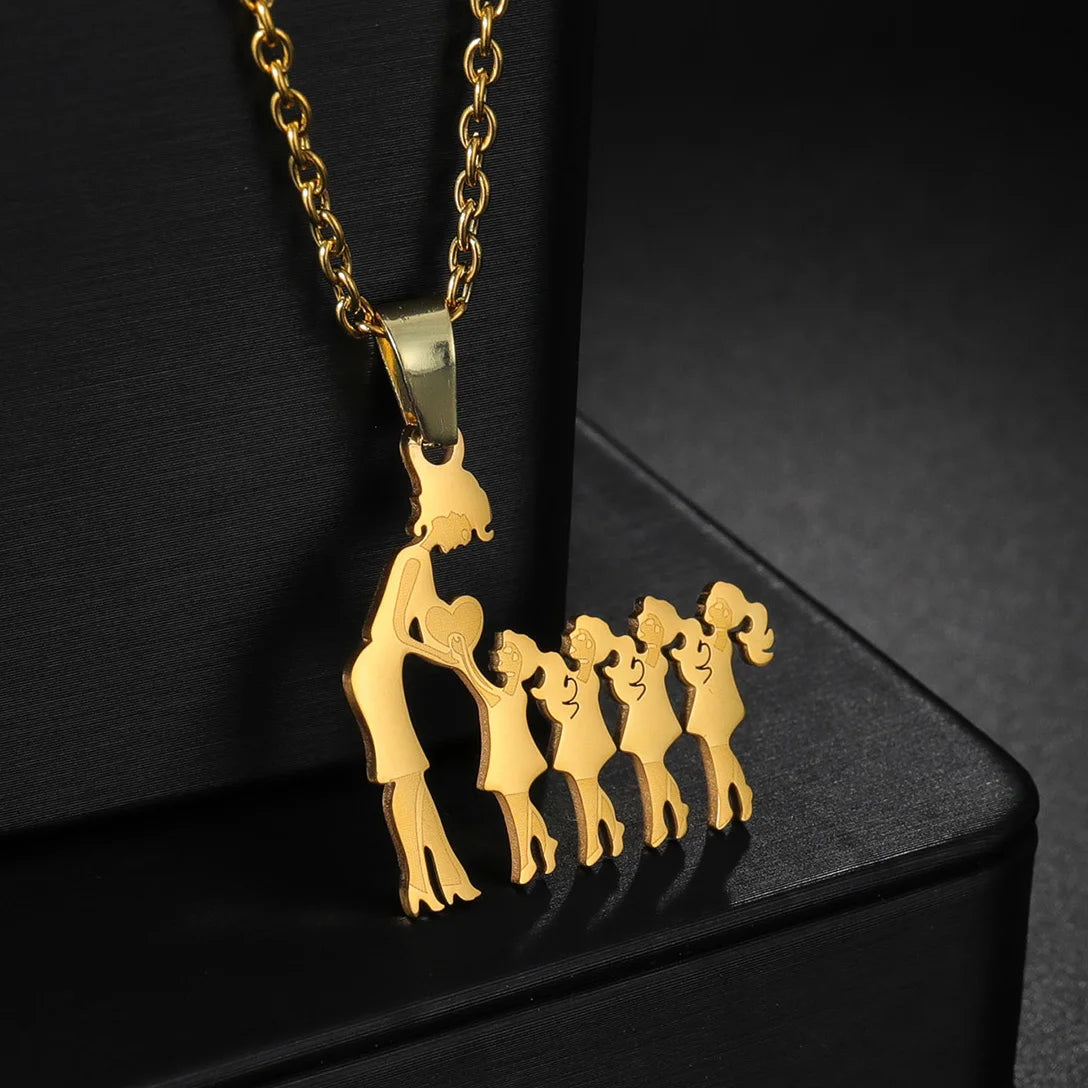 Girls Boy Children Stainless Steel Family Necklaces Mama Pendants Necklace Birthday Gifts For Women Jewelry Mother's Day Jewelry Quick Pick Grocers