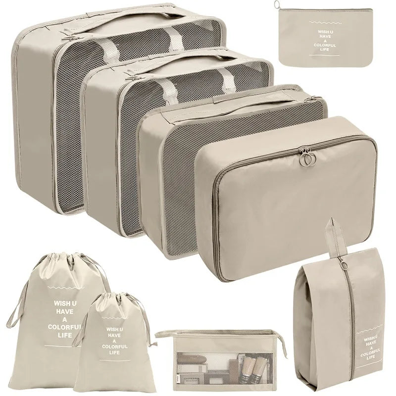 7/8/9/10 Pcs Set Travel Organizer Storage Bags Suitcase Packing Cubes Set Cases Portable Luggage Clothes Shoe Tidy Pouch Folding Econic Blanks