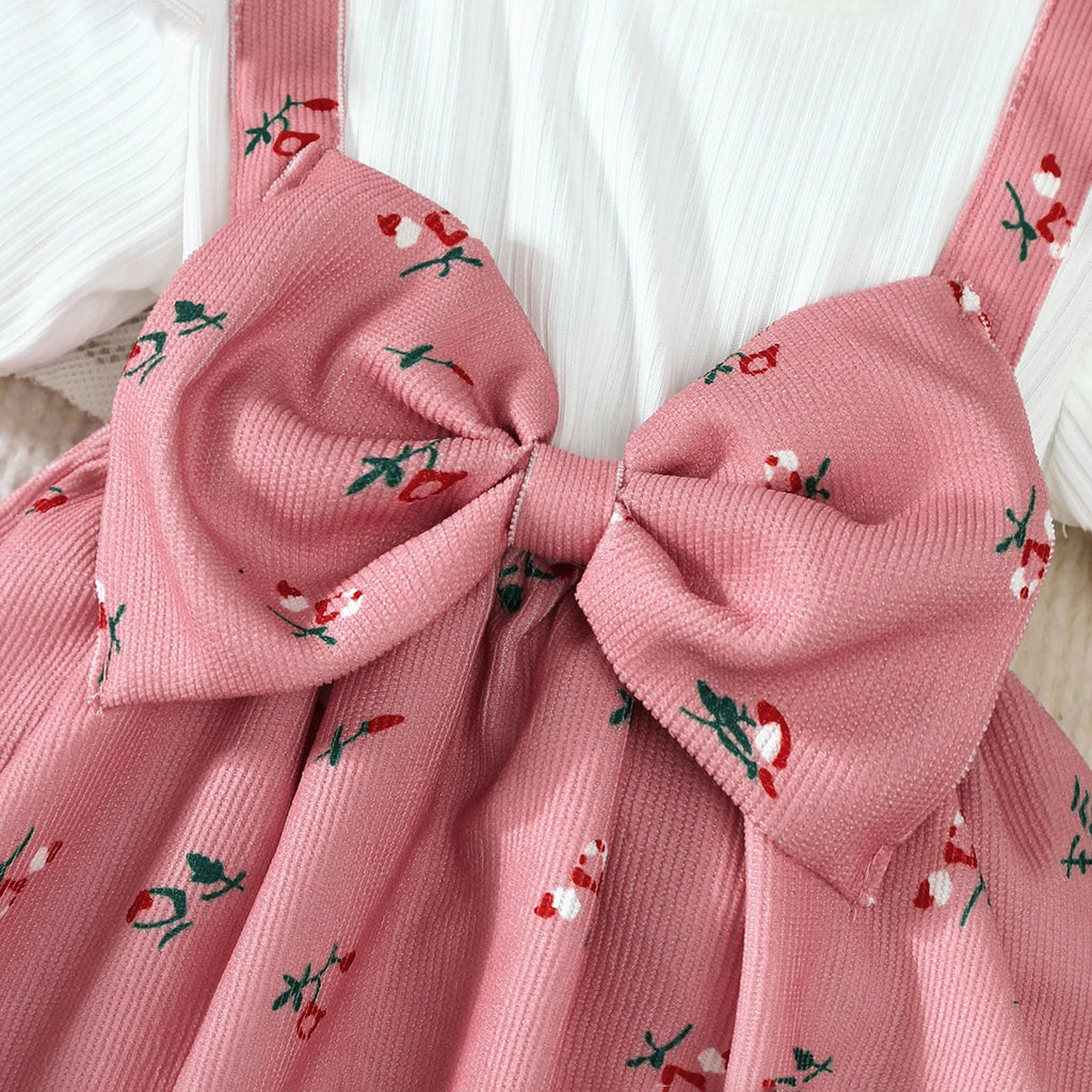 2Pcs/Set Baby girl Dress Small Floral Large bow Summer,Dress+Headband Set suitable for 0-24 Months Baby girls Fashionable Dress Quick Pick Grocers