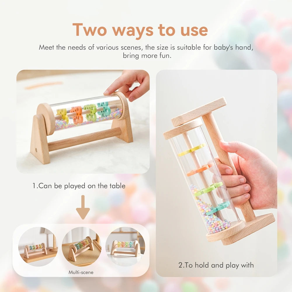 Montessori Rain Stick Toy for Babies Wooden Rainmaker Musical Shaker,Sensory Educational Instrument for Toddlers 6-12 Months Purest Peak