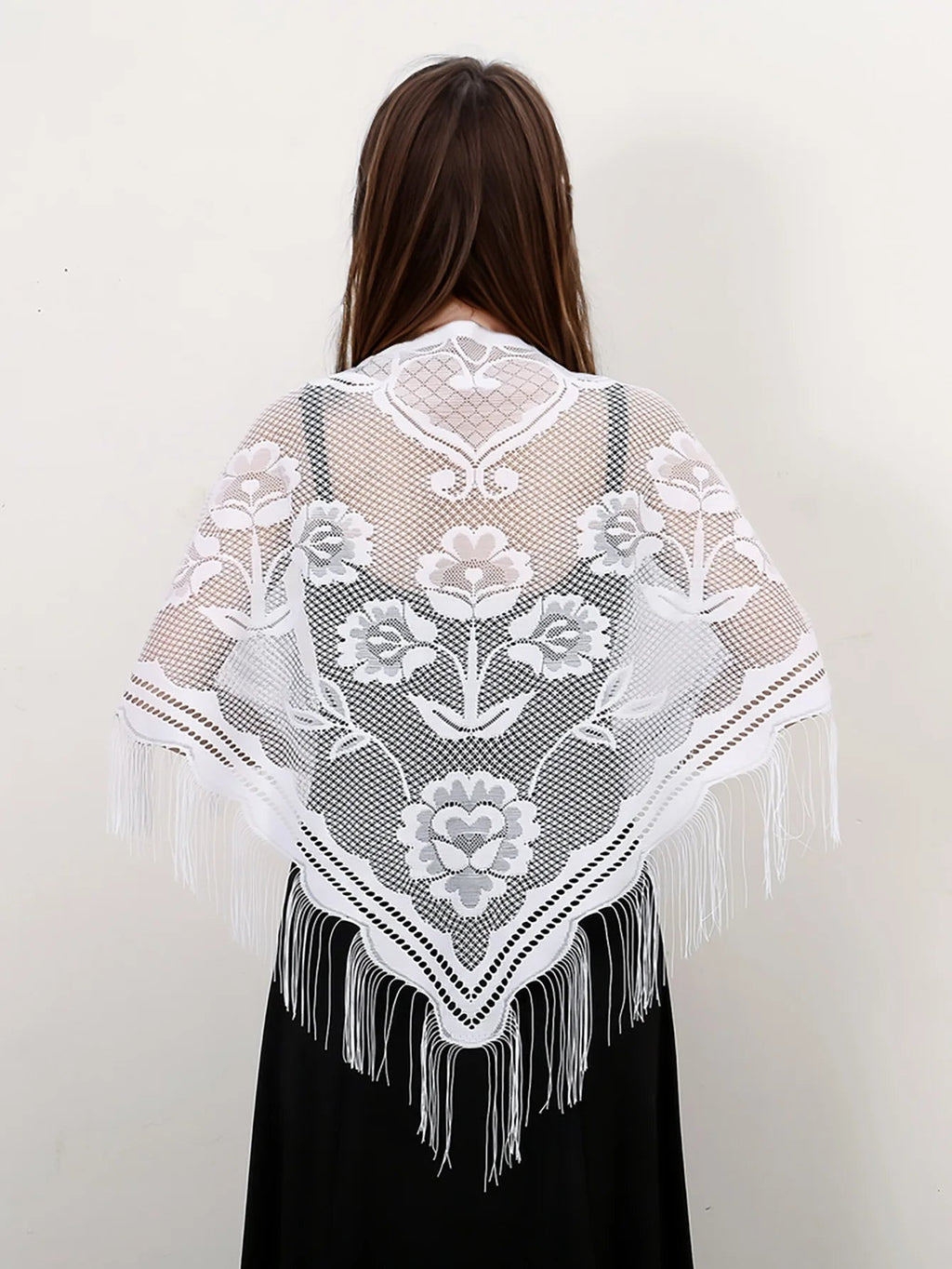 Fashion Lace Hollow Tassel Triangle Scarf Embrodiery Women Headscarf Female Spring Summer Shawls Scarves Long Veil Floral Scarf Quick Pick Grocers