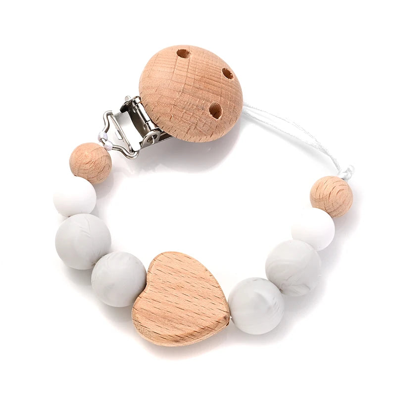 Baby Pacifier Chain Clips Wood Pentagram Teether Silicone Round Beads Teething Chain For Baby Care Soother Chew Toys Shower Gift Purest Peak