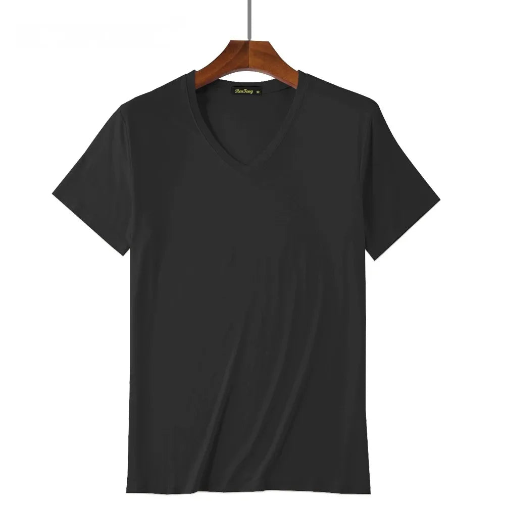 2 Packs Bamboo Fiber Round Neck T-shirts Short Sleeve Classic Tees Sweat-absorbent Gym Man Undershirt Solid Color Tee Black New Quick Pick Grocers