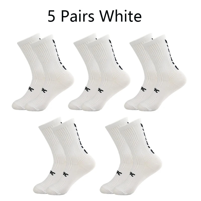 5 Pairs Cycling Socks Men Bicycle Sport Running Bike Socks Mid Tube Compression Outdoor Racing MTB Road Bike Socks Breathable Quick Pick Grocers